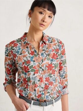Seasalt Cornwall Larissa Button-Detail Floral 100% Organic Cotton Shirt 10